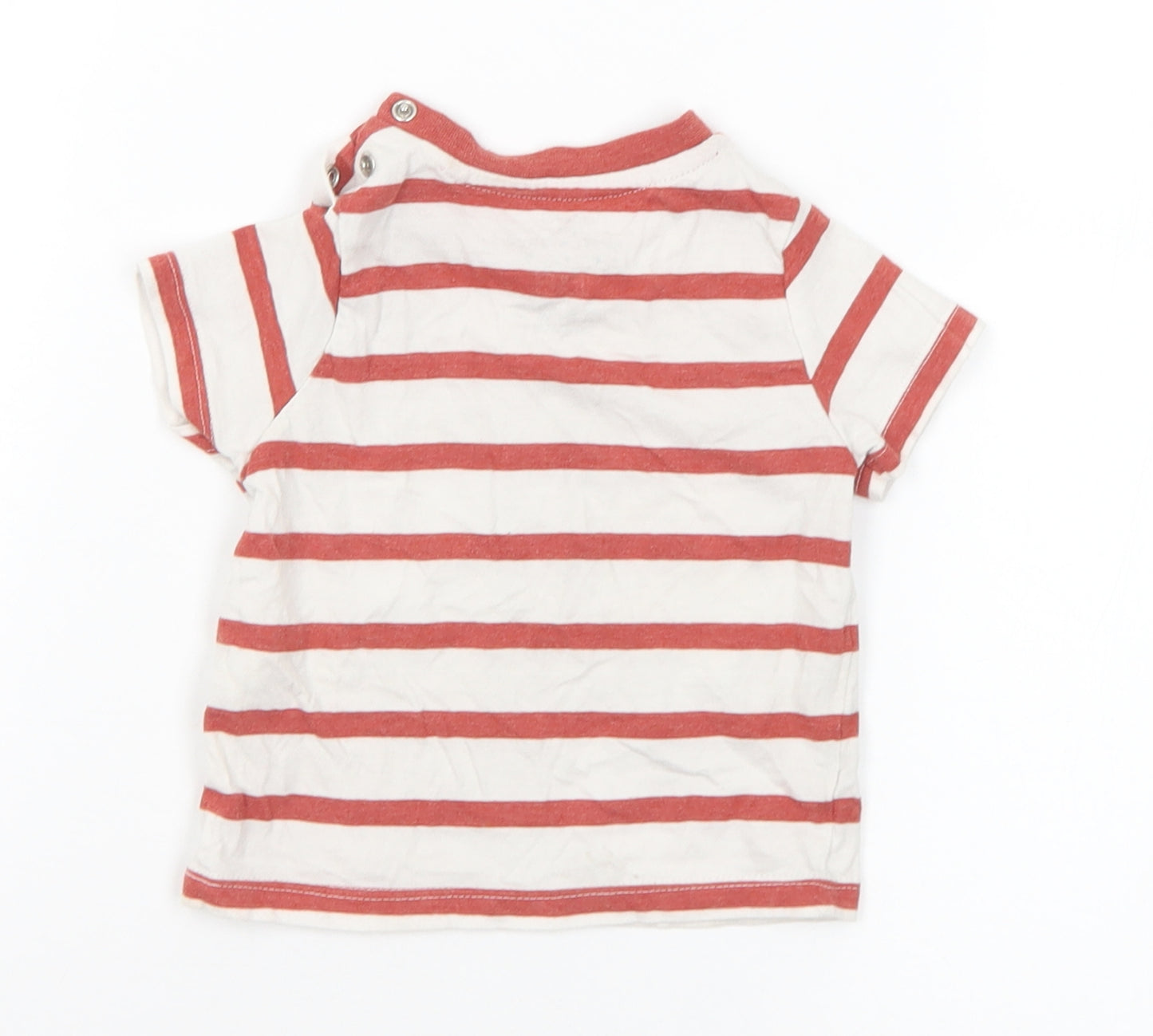 F&F Boys Brown Striped Cotton Basic T-Shirt Size 6-9 Months Round Neck Snap