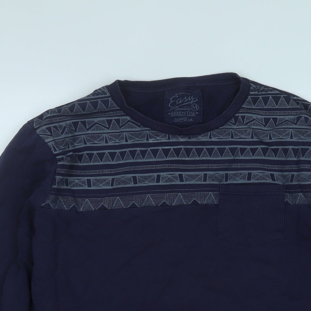 Easy Mens Blue  Cotton Pullover Sweatshirt Size M