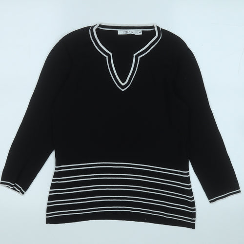 M&Co. Womens Black Round Neck  Viscose Pullover Jumper Size M