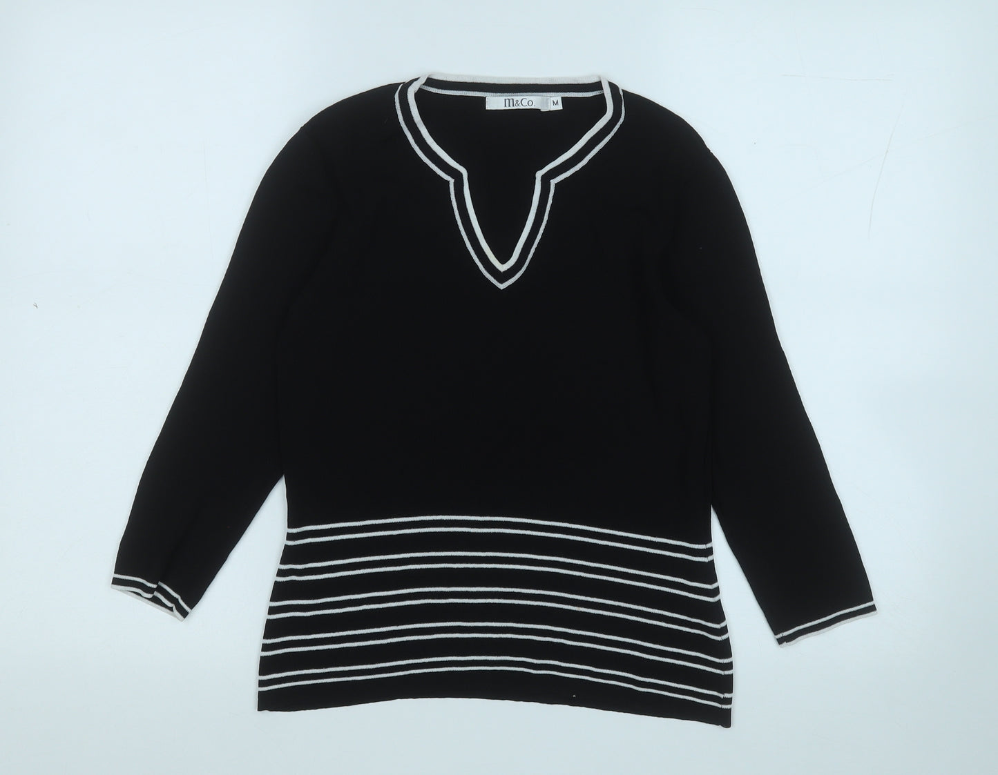 M&Co. Womens Black Round Neck  Viscose Pullover Jumper Size M