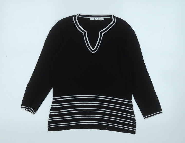 M&Co. Womens Black Round Neck  Viscose Pullover Jumper Size M