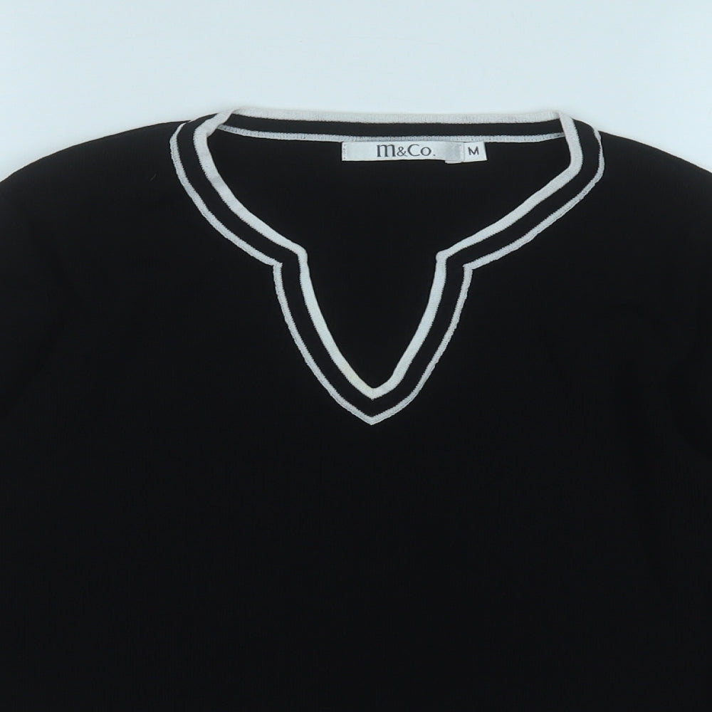 M&Co. Womens Black Round Neck  Viscose Pullover Jumper Size M