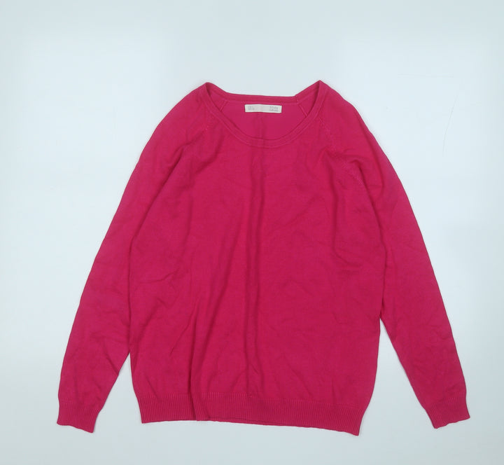 Sfera Womens Pink Round Neck  Acrylic Pullover Jumper Size L