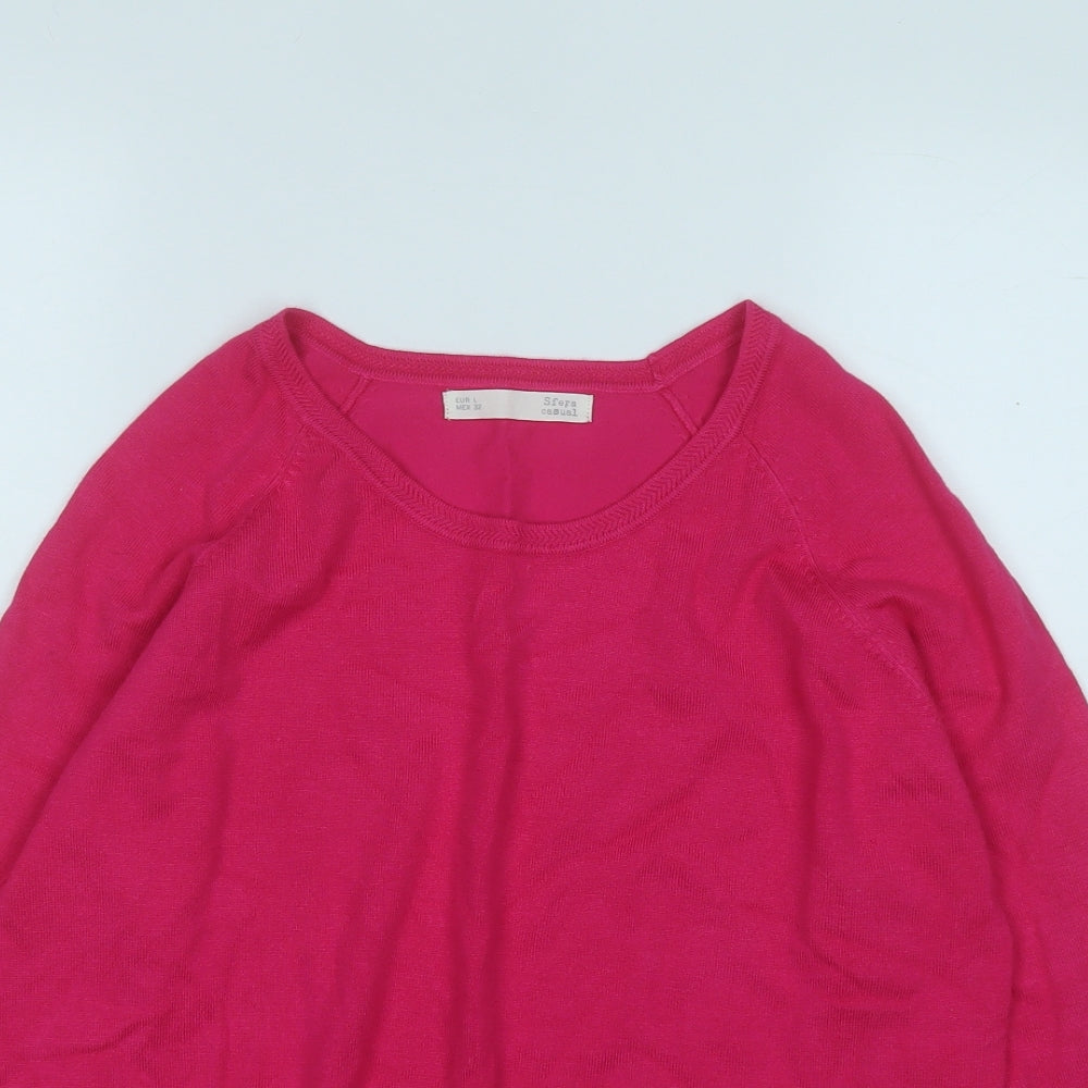 Sfera Womens Pink Round Neck  Acrylic Pullover Jumper Size L