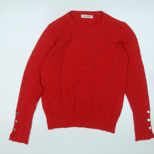 BEAUTY WOMEN Womens Red Round Neck  Acrylic Pullover Jumper Size L