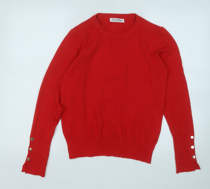 BEAUTY WOMEN Womens Red Round Neck  Acrylic Pullover Jumper Size L
