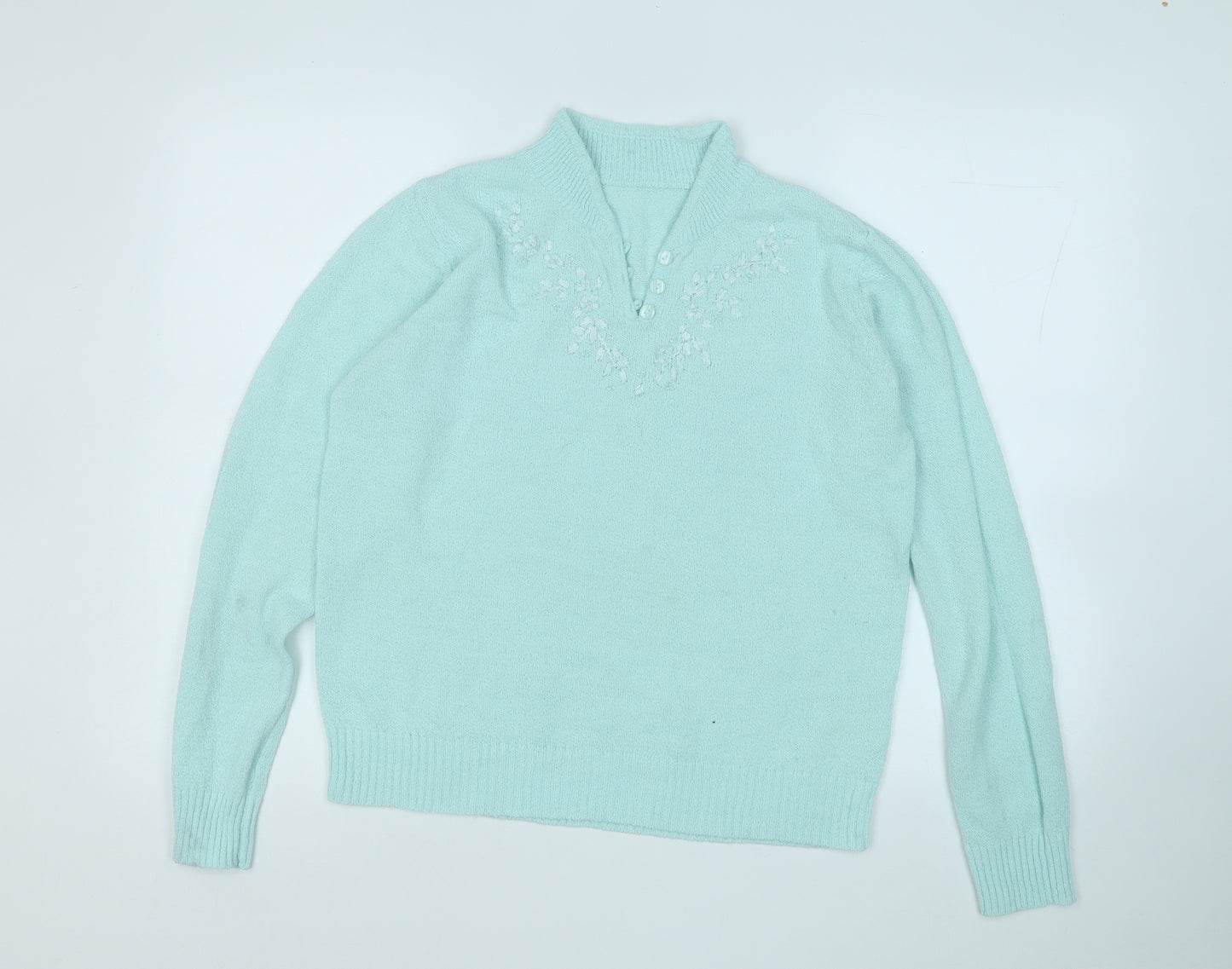 EWM Womens Blue V-Neck  Acrylic Pullover Jumper Size M