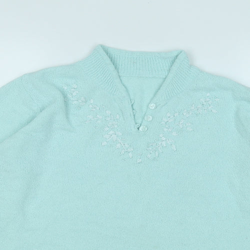EWM Womens Blue V-Neck  Acrylic Pullover Jumper Size M