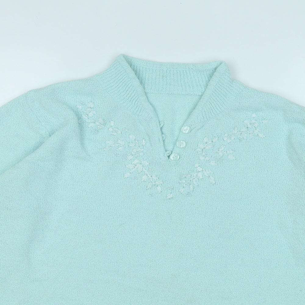 EWM Womens Blue V-Neck  Acrylic Pullover Jumper Size M