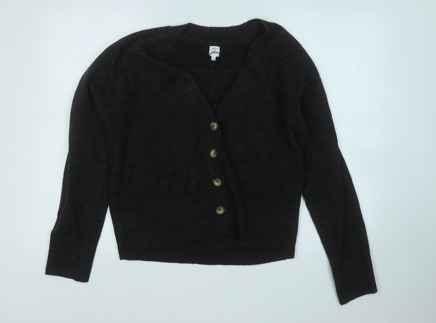 John Lewis Womens Black V-Neck  Polyester Cardigan Jumper Size 14