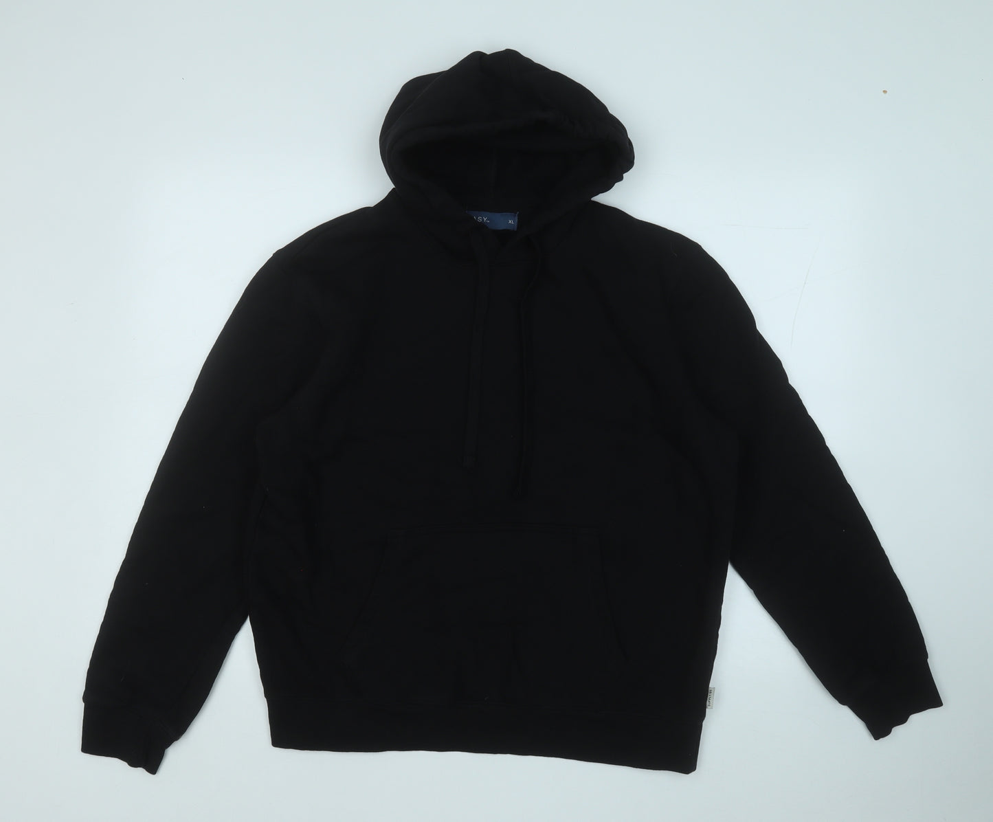 Easy Mens Black  Cotton Pullover Hoodie Size XL
