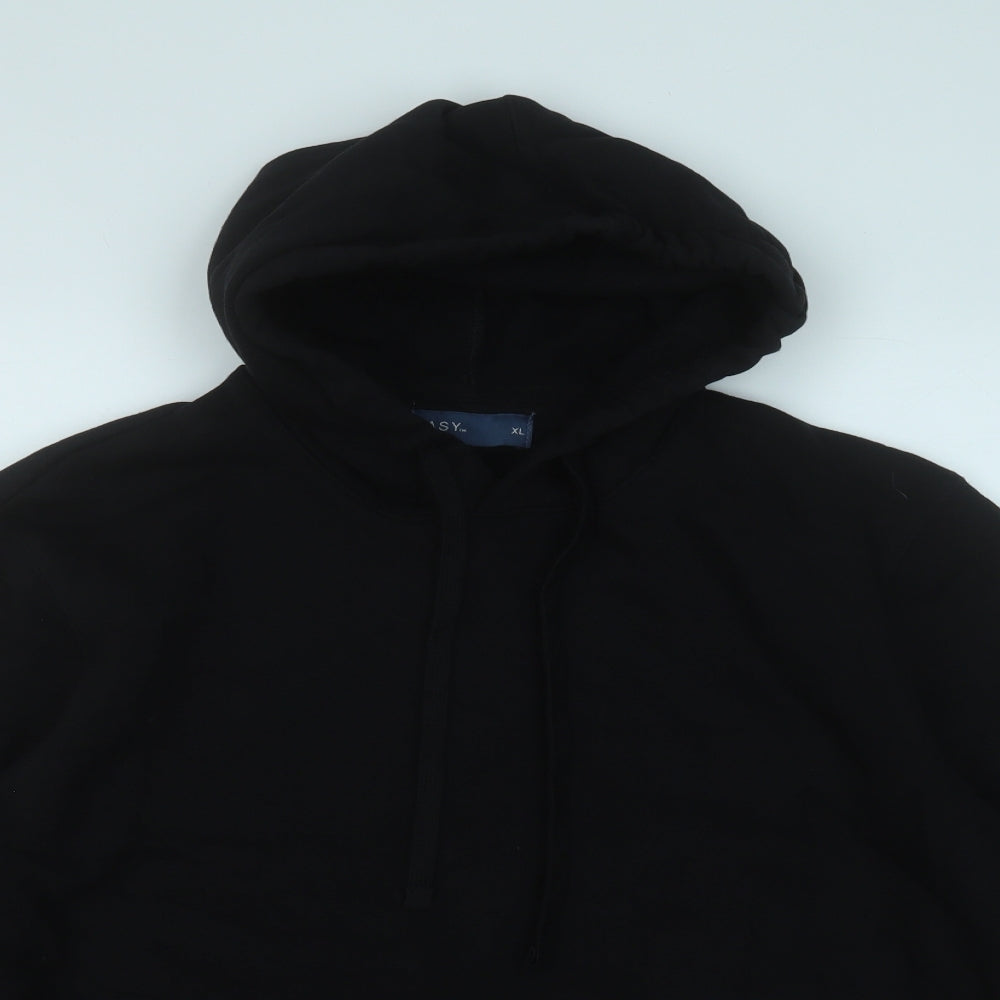 Easy Mens Black  Cotton Pullover Hoodie Size XL