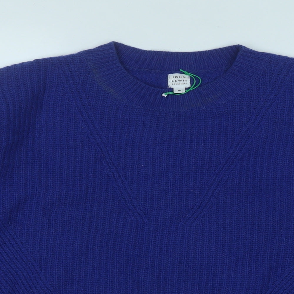 John Lewis Womens Blue Round Neck  Acrylic Pullover Jumper Size 16