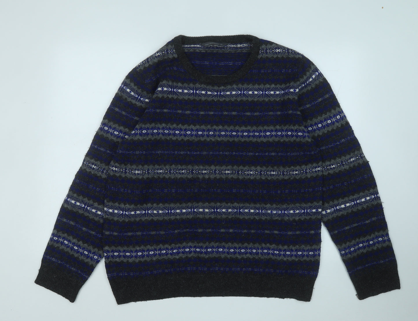 Cedar Wood State Mens Grey Round Neck Geometric Acrylic Pullover Jumper Size XL