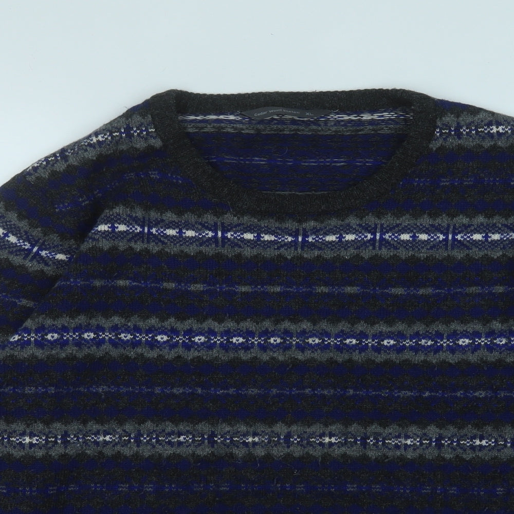 Cedar Wood State Mens Grey Round Neck Geometric Acrylic Pullover Jumper Size XL