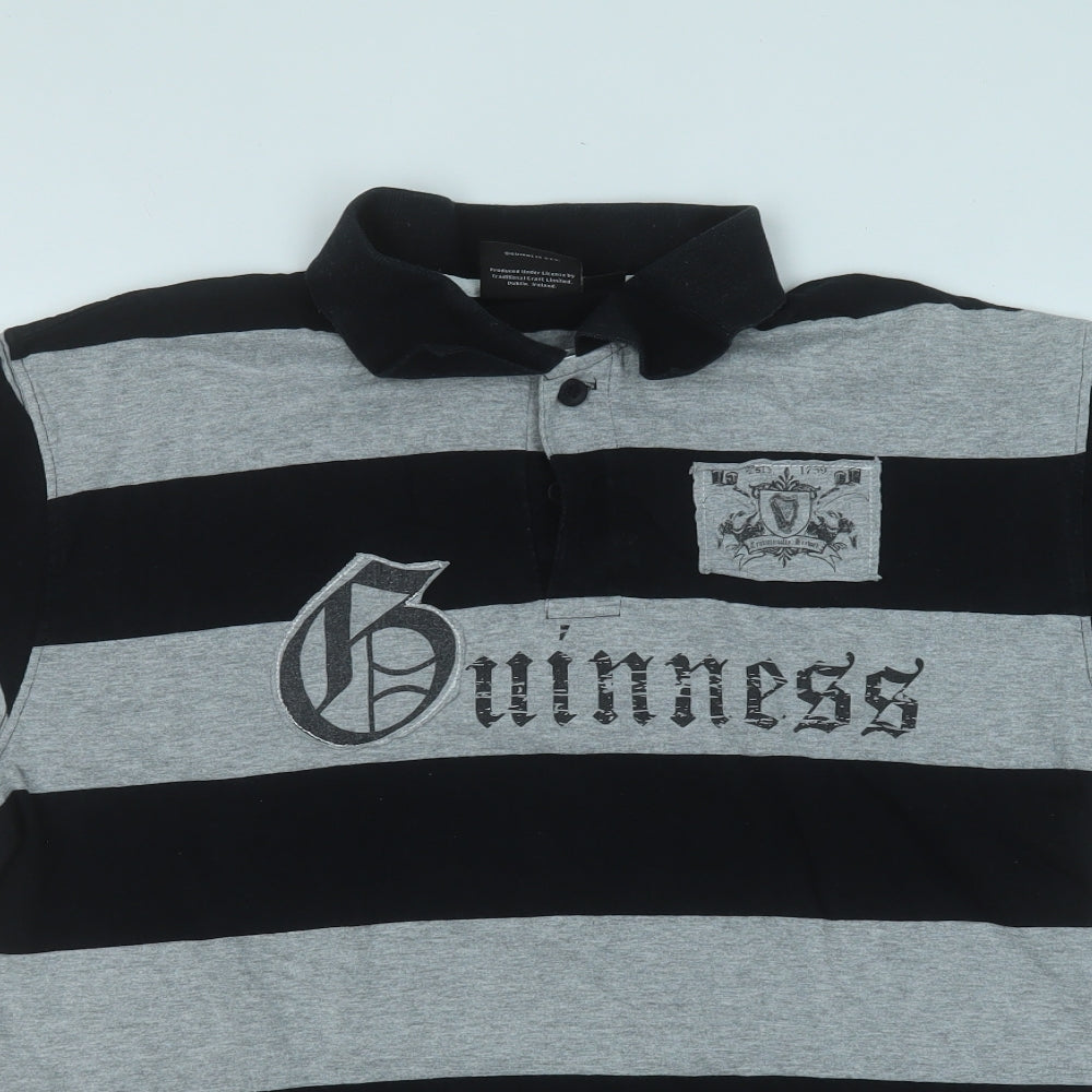 Guinness Mens Grey Striped Cotton  Polo Size XL Collared
