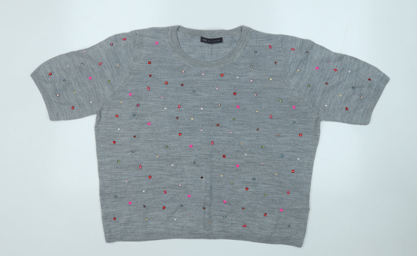 Marks and Spencer Womens Grey Round Neck Geometric Acrylic Pullover Jumper Size 22