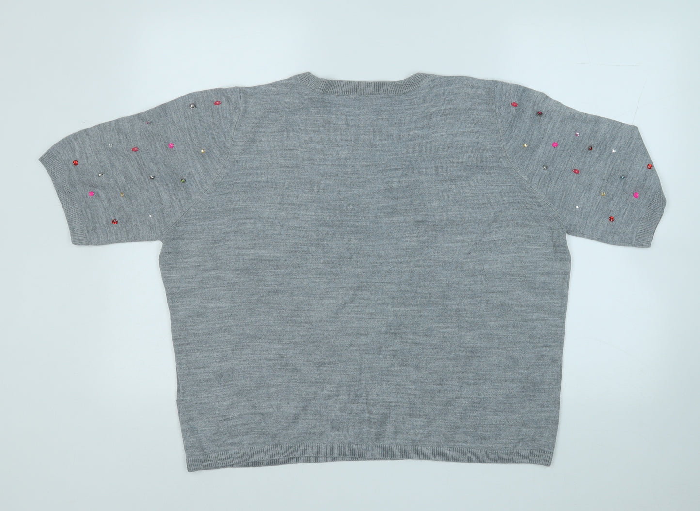 Marks and Spencer Womens Grey Round Neck Geometric Acrylic Pullover Jumper Size 22