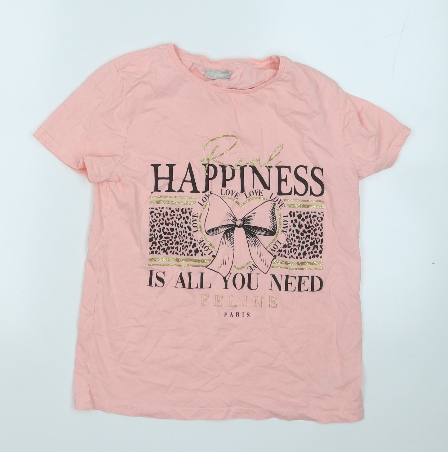 Matalan Girls Pink  Cotton Basic T-Shirt Size 12 Years Round Neck  - Happiness