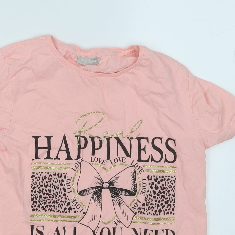Matalan Girls Pink  Cotton Basic T-Shirt Size 12 Years Round Neck  - Happiness
