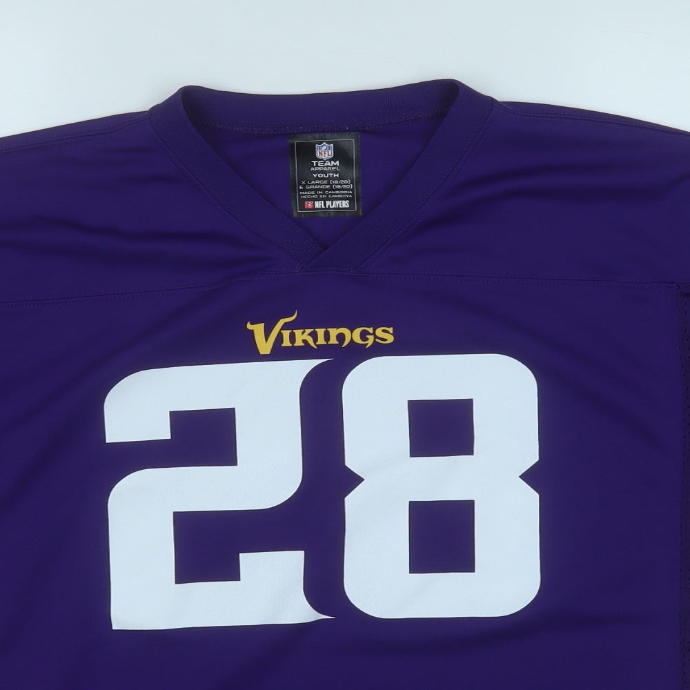 NFL Boys Purple  Polyester Basic T-Shirt Size XL V-Neck  - Vikings