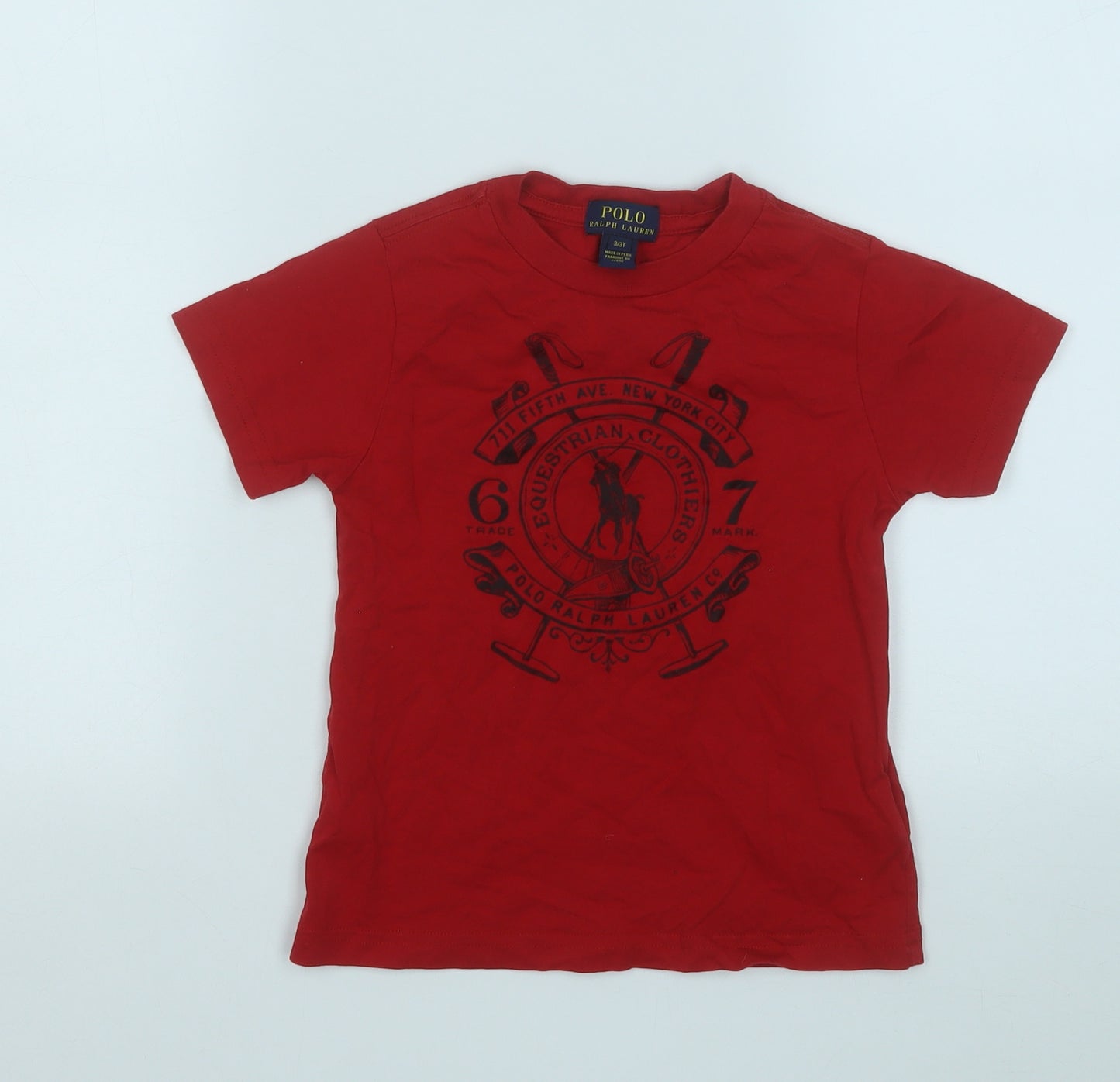 Polo Ralph Lauren Boys Red  Cotton Basic T-Shirt Size 3 Years Round Neck