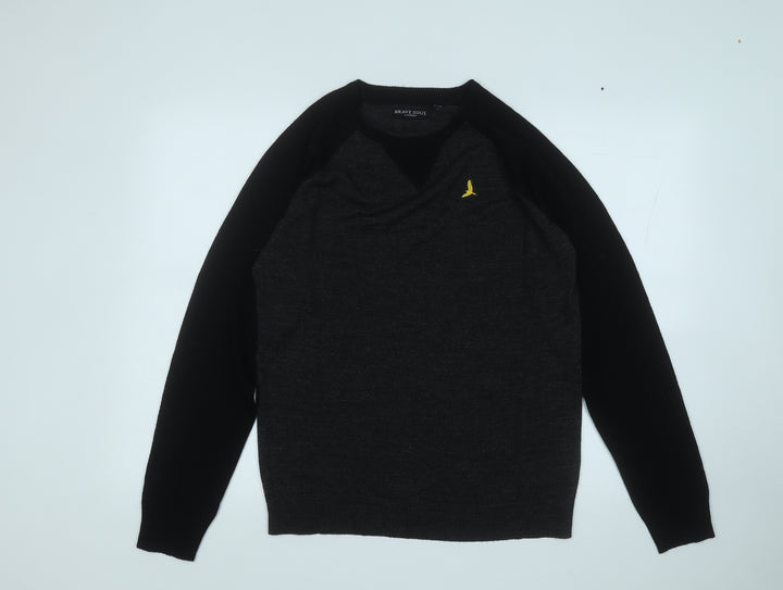 Brave Soul Mens Black Round Neck Acrylic Pullover Jumper Size M