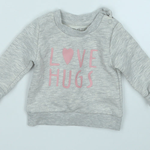 Primark Girls Grey  Cotton Pullover Jumper Size 0-3 Months   - Love Hugs