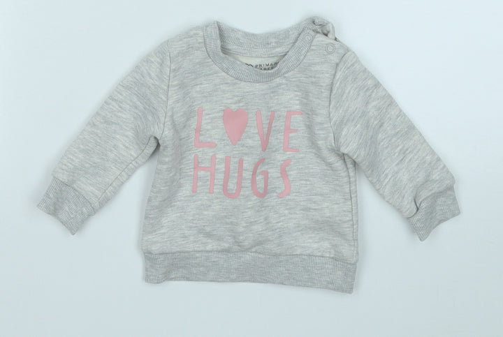 Primark Girls Grey  Cotton Pullover Jumper Size 0-3 Months   - Love Hugs