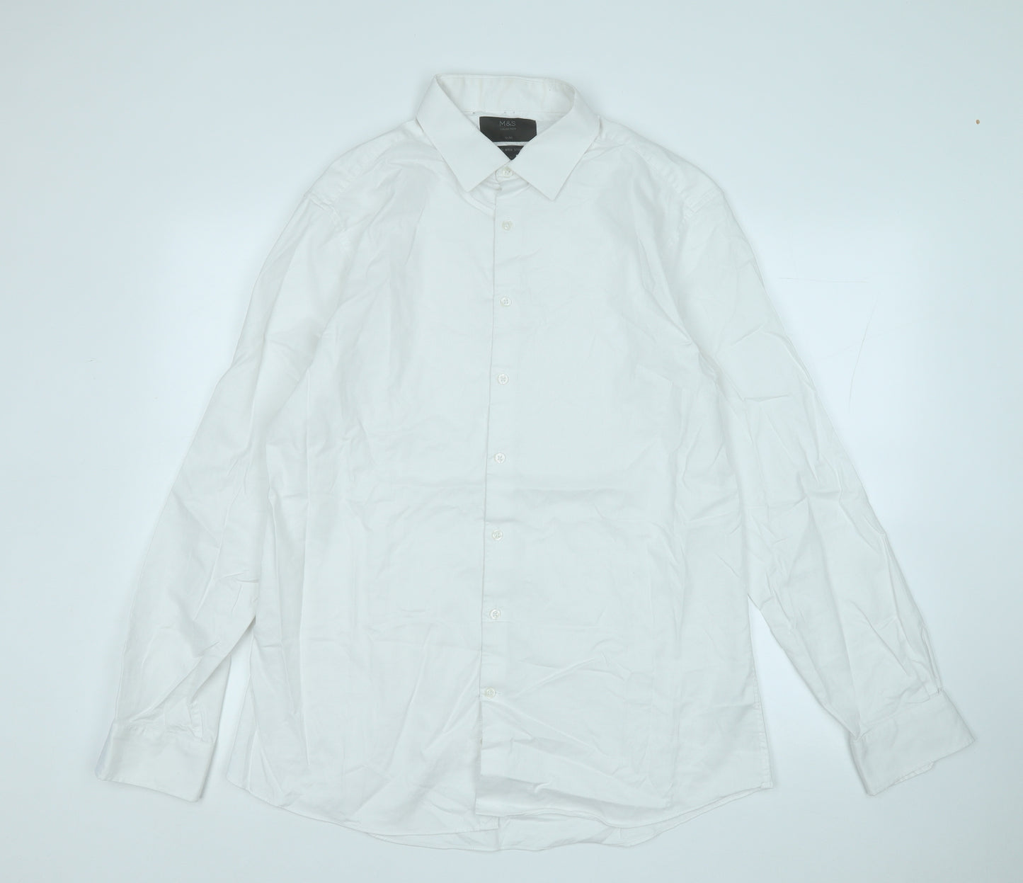 Marks and Spencer Mens White  Cotton  Button-Up Size 17 Collared