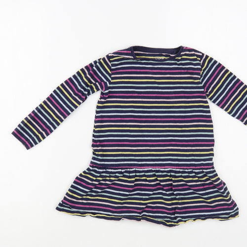 M&Co Girls Blue Striped Cotton Tunic T-Shirt Size 2-3 Years Crew Neck Pullover