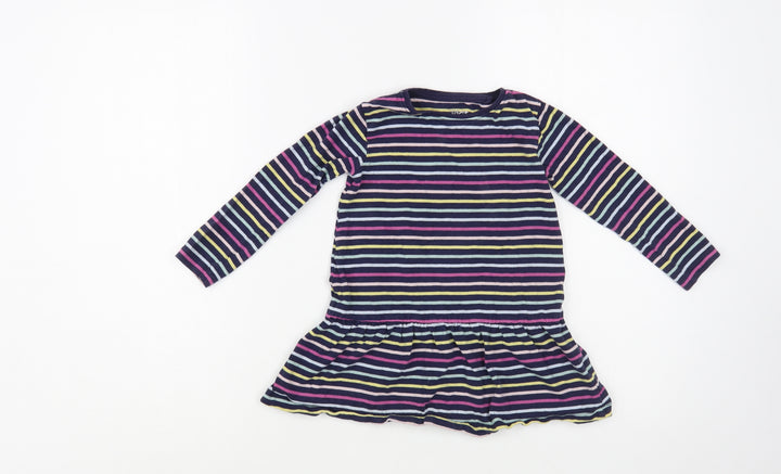 M&Co Girls Blue Striped Cotton Tunic T-Shirt Size 2-3 Years Crew Neck Pullover