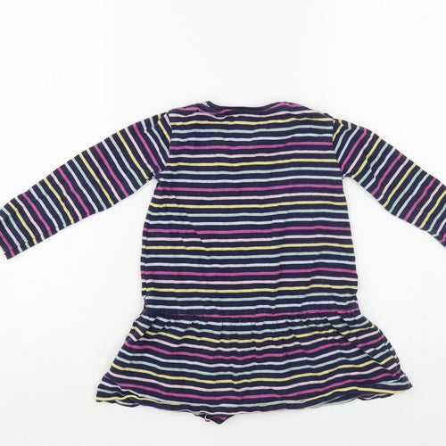 M&Co Girls Blue Striped Cotton Tunic T-Shirt Size 2-3 Years Crew Neck Pullover