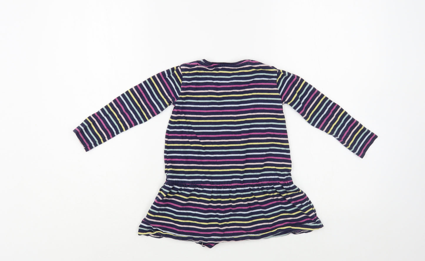 M&Co Girls Blue Striped Cotton Tunic T-Shirt Size 2-3 Years Crew Neck Pullover