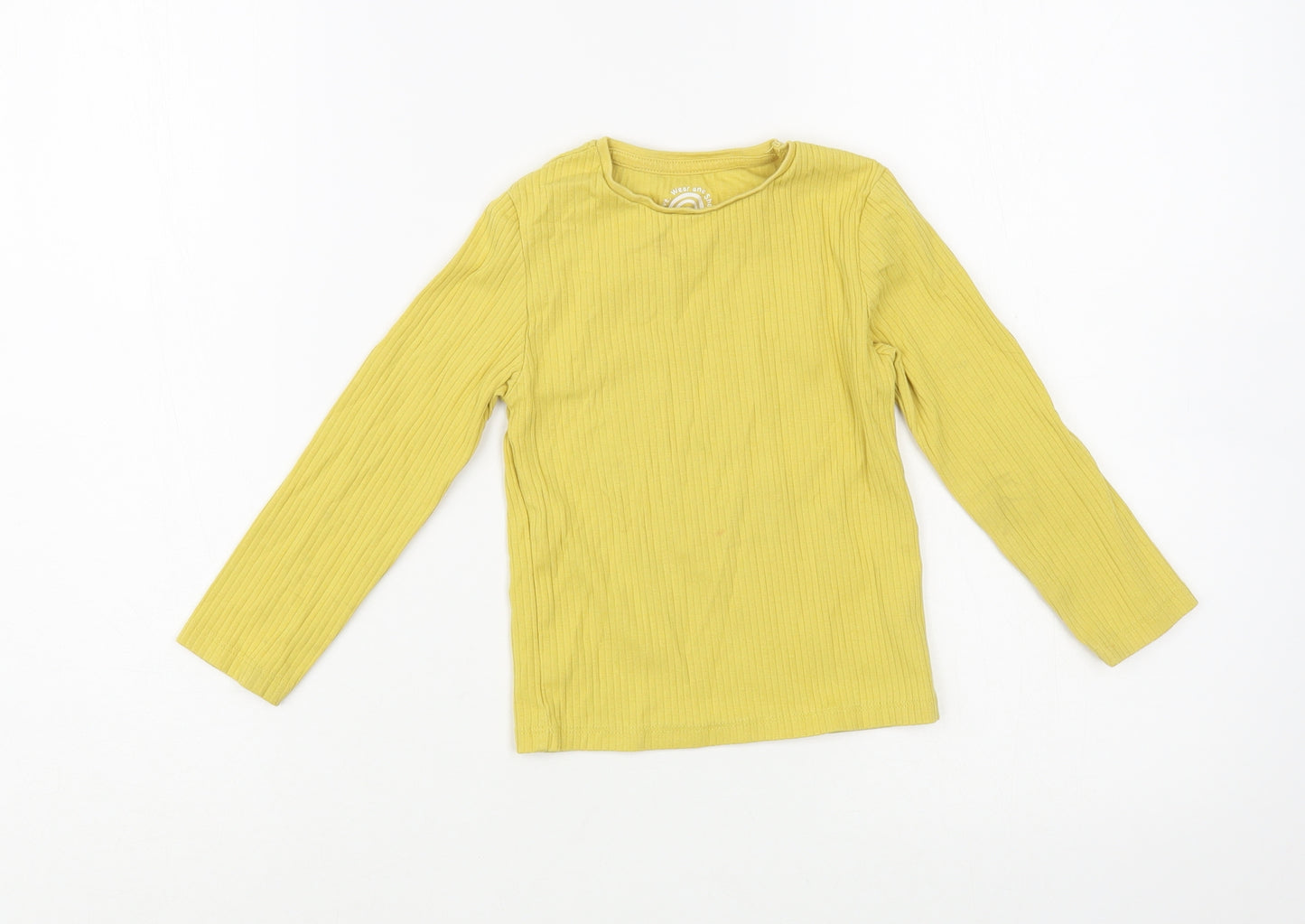 F&F Girls Yellow  Cotton Basic T-Shirt Size 2-3 Years Crew Neck Pullover