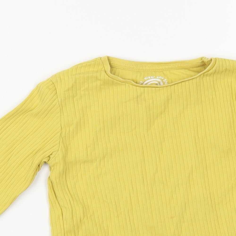 F&F Girls Yellow  Cotton Basic T-Shirt Size 2-3 Years Crew Neck Pullover