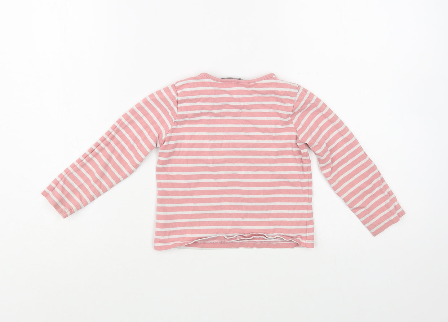George Girls Pink Striped Cotton Basic T-Shirt Size 2-3 Years Crew Neck Pullover