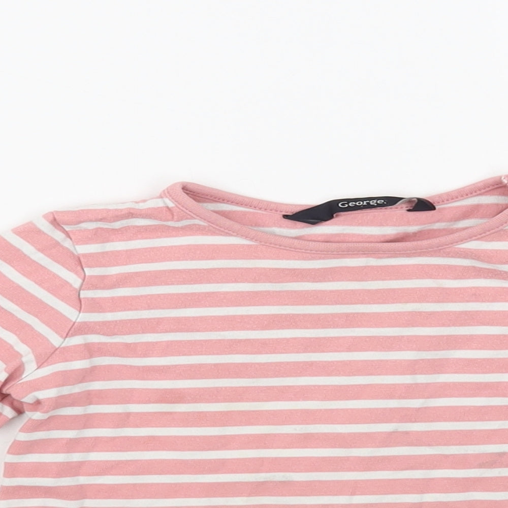 George Girls Pink Striped Cotton Basic T-Shirt Size 2-3 Years Crew Neck Pullover