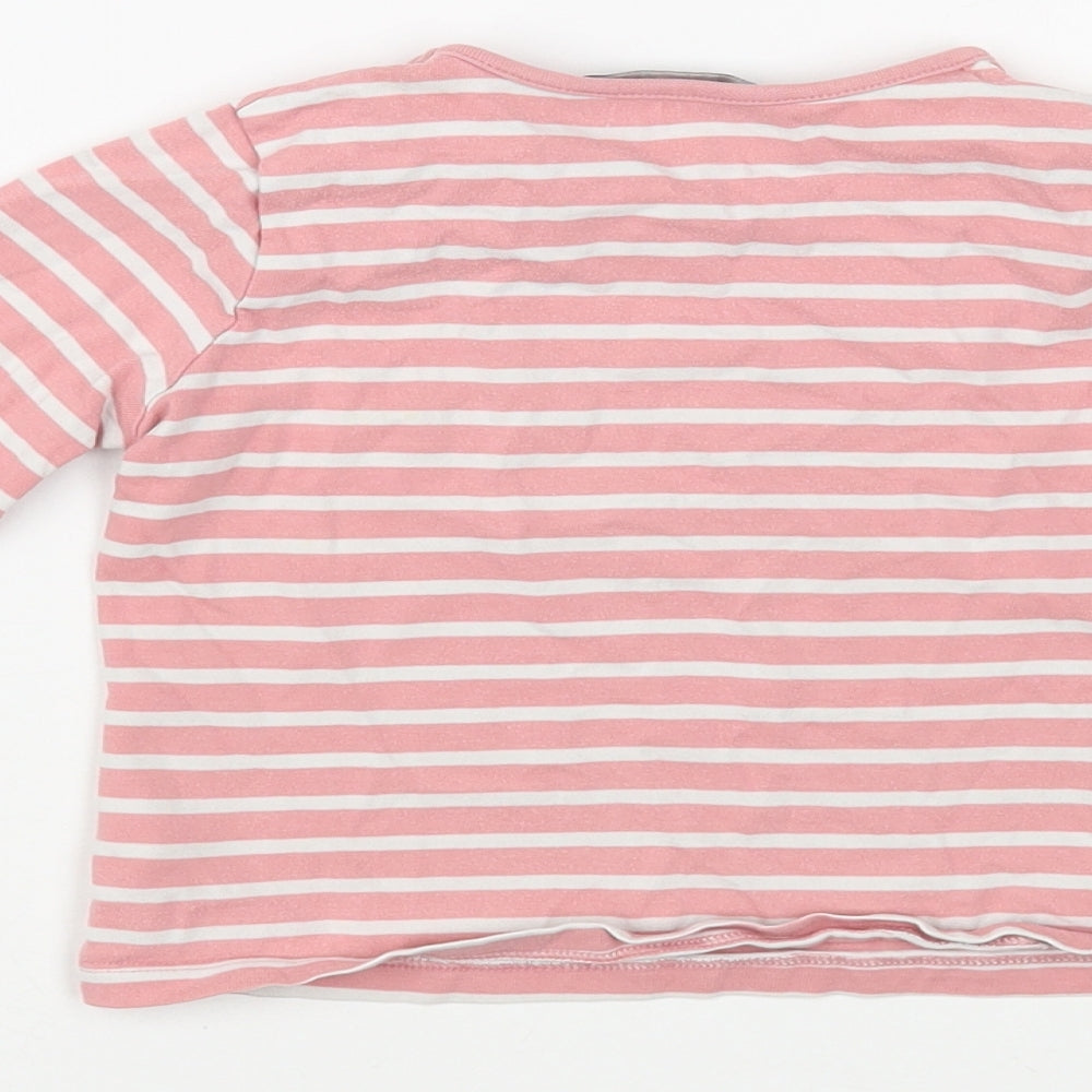 George Girls Pink Striped Cotton Basic T-Shirt Size 2-3 Years Crew Neck Pullover
