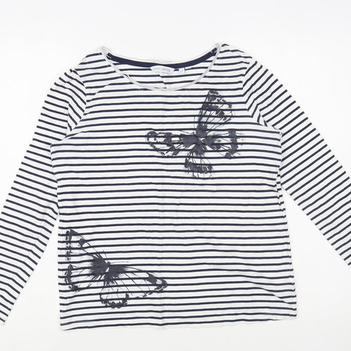 NEXT Womens White Striped Cotton Basic T-Shirt Size 8 Boat Neck - Butterflies