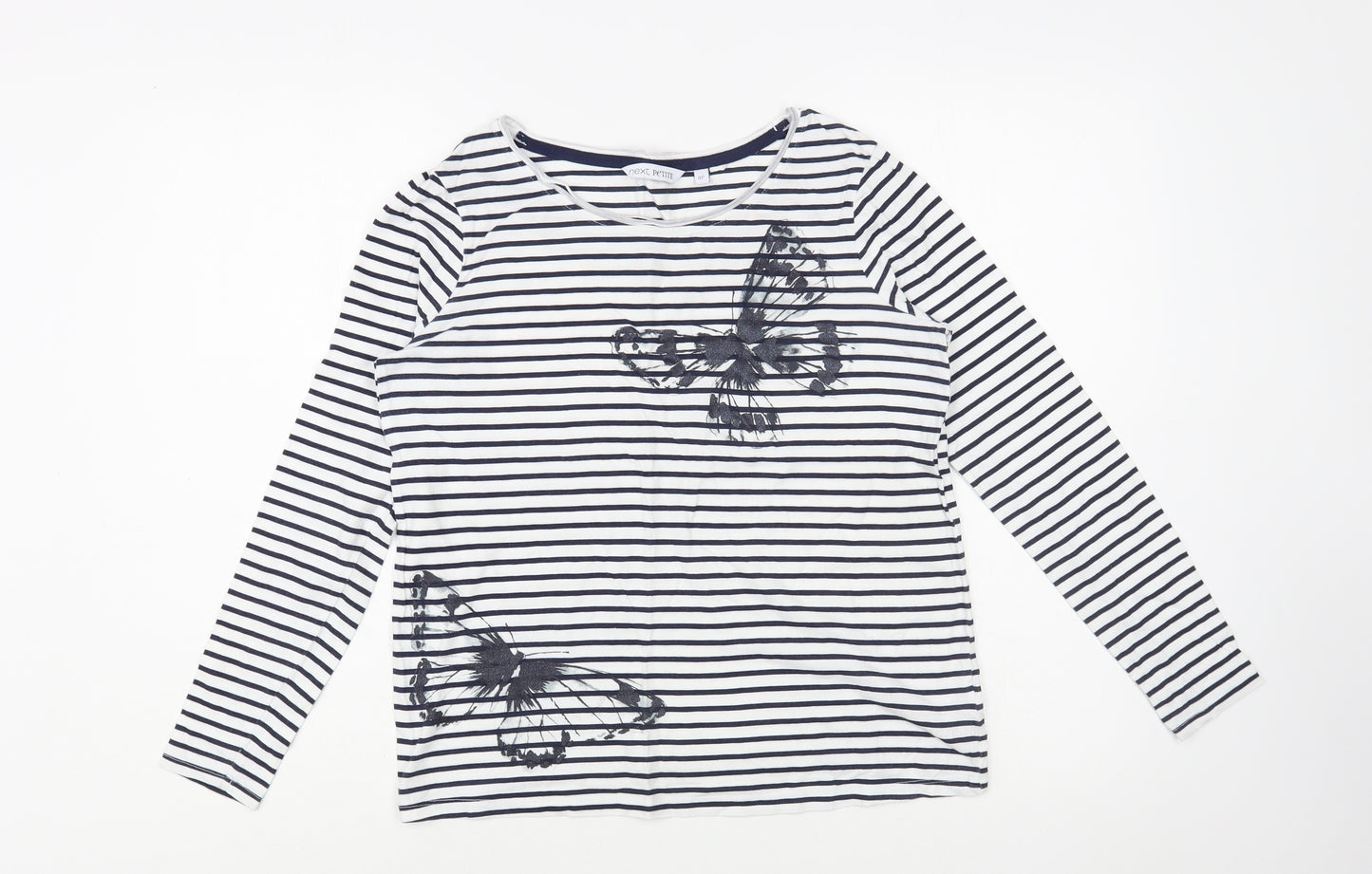 NEXT Womens White Striped Cotton Basic T-Shirt Size 8 Boat Neck - Butterflies