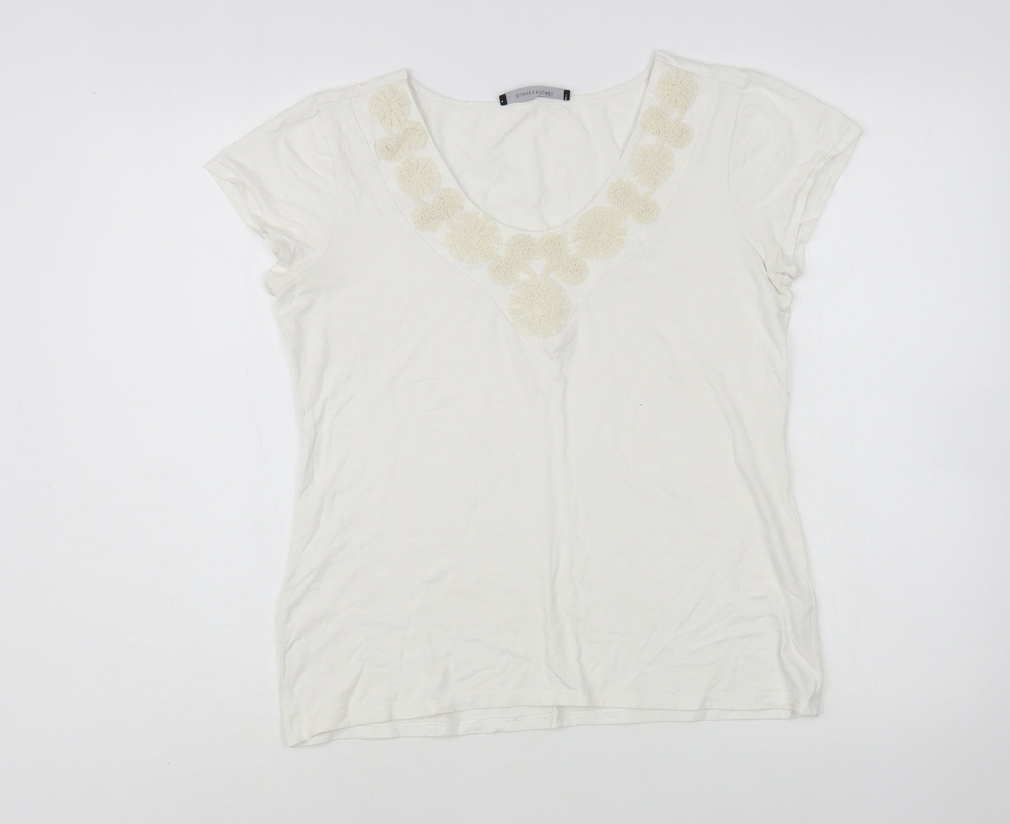 Dunnes Stores Womens White  Viscose Basic Blouse Size 14 V-Neck