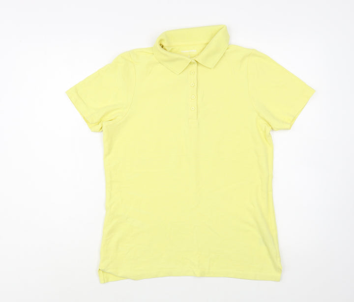 Dunnes Stores Mens Yellow Cotton Polo Size S Collared Button