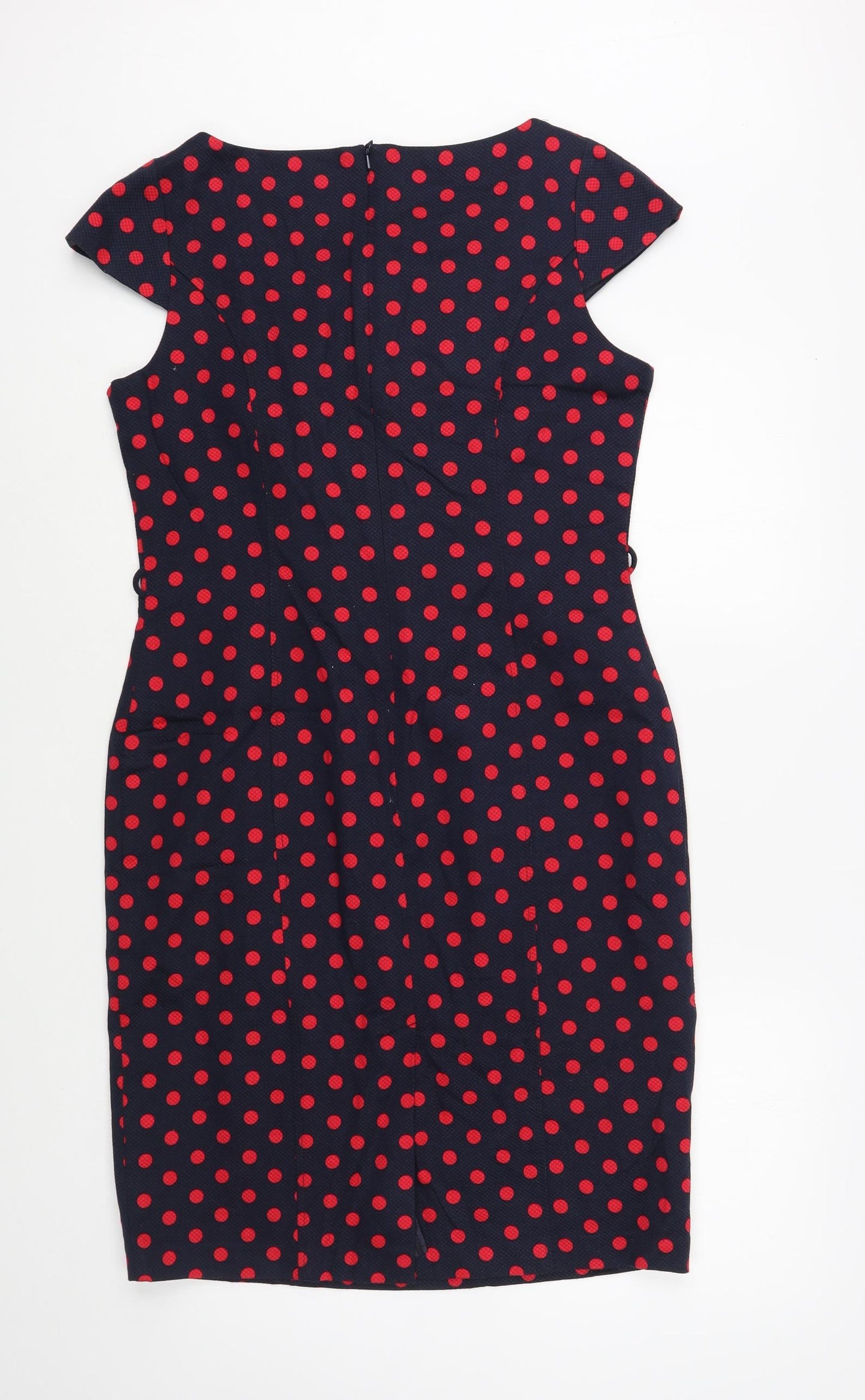 NEXT Womens Blue Polka Dot Cotton Pencil Dress  Size 14  Boat Neck Zip
