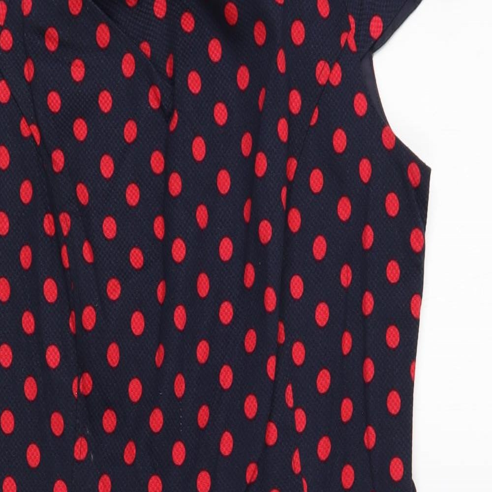 NEXT Womens Blue Polka Dot Cotton Pencil Dress  Size 14  Boat Neck Zip