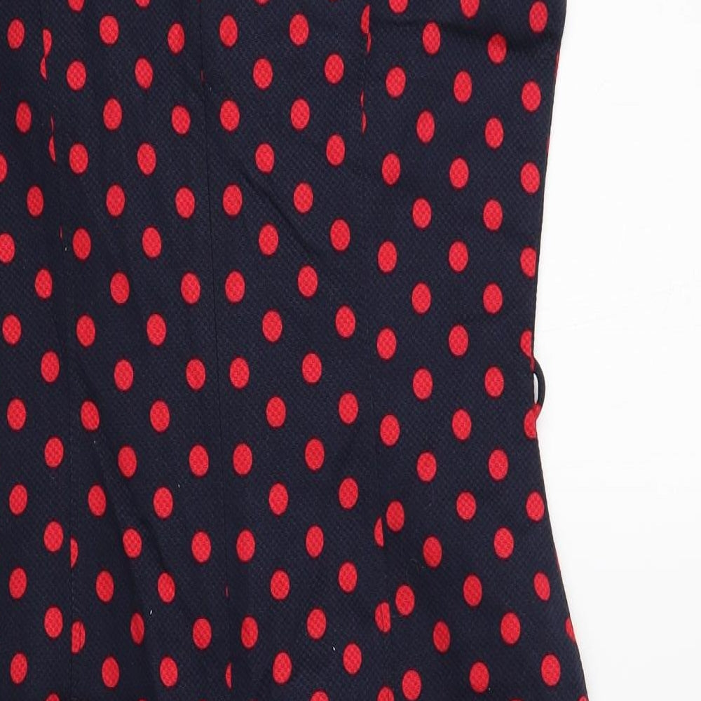 NEXT Womens Blue Polka Dot Cotton Pencil Dress  Size 14  Boat Neck Zip