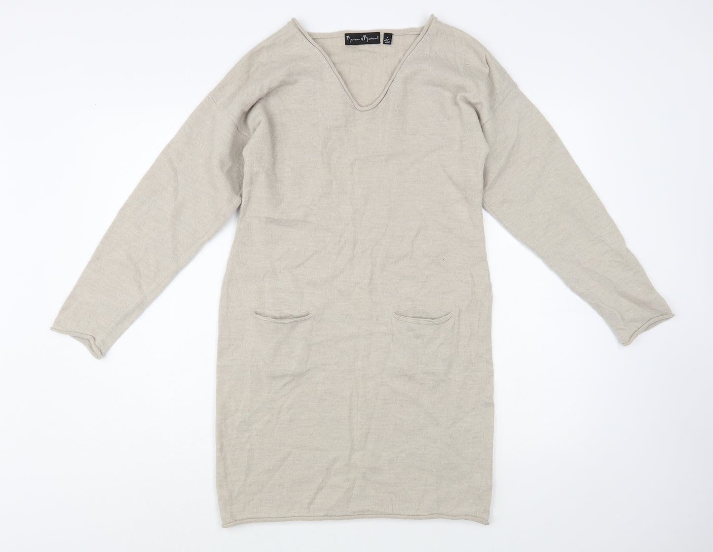Mercel & Madison Womens Beige V-Neck  Wool Tunic Jumper Size 14