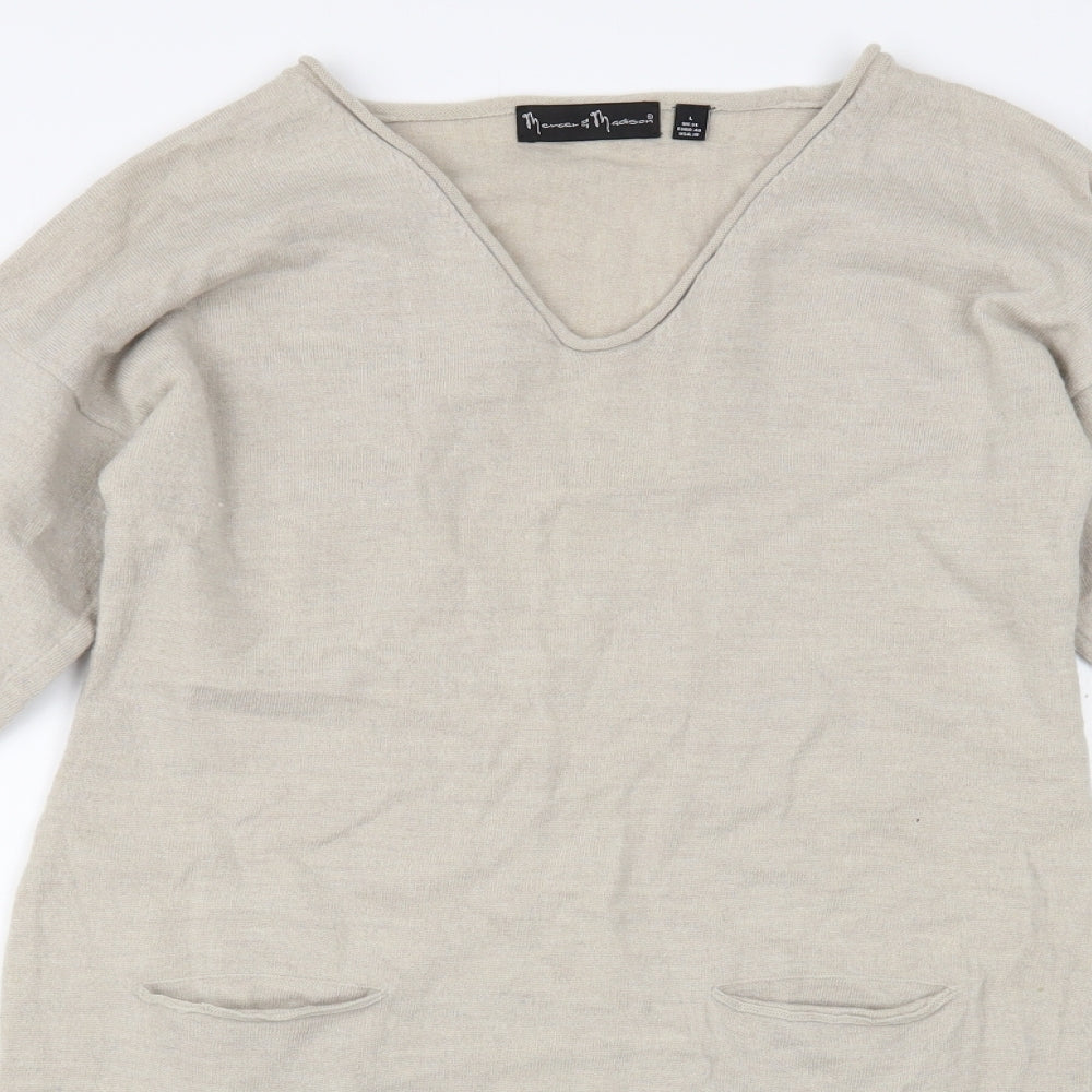 Mercel & Madison Womens Beige V-Neck  Wool Tunic Jumper Size 14