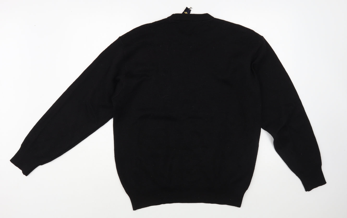 Gabicci Mens Black Crew Neck Geometric Wool Pullover Jumper Size L