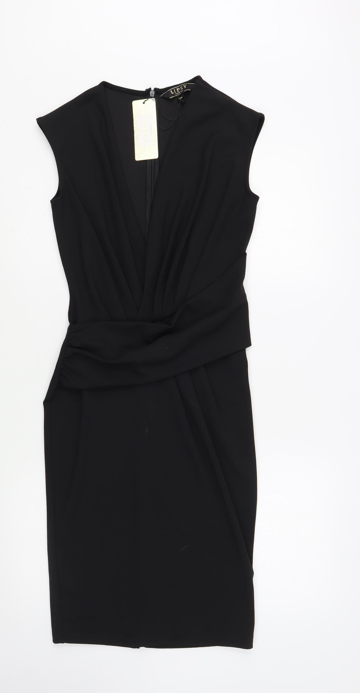 Lipsy Womens Black  Polyester Pencil Dress  Size 10  V-Neck Zip